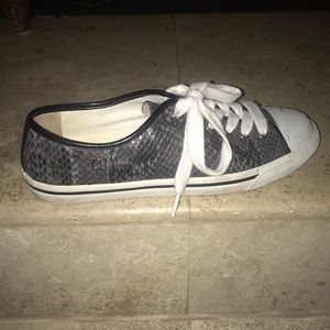 Black leather snake sneakers